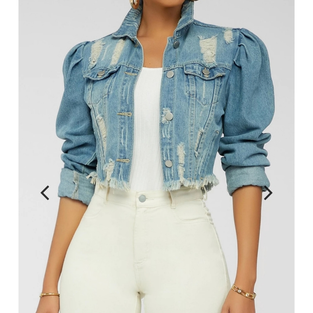 Vintage crop distress jean jacket